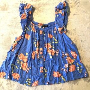 Jessica Simpson Top Womens Medium Floral Sleeveless Ruffle Blouse Cottage Core